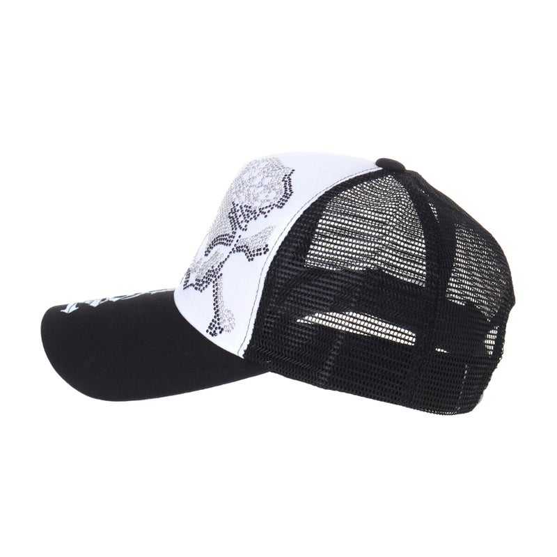 WITHMOONS Meshed Baseball Cap Skull Rhinestones Trucker Hat KR1751 (Black) - Image 2